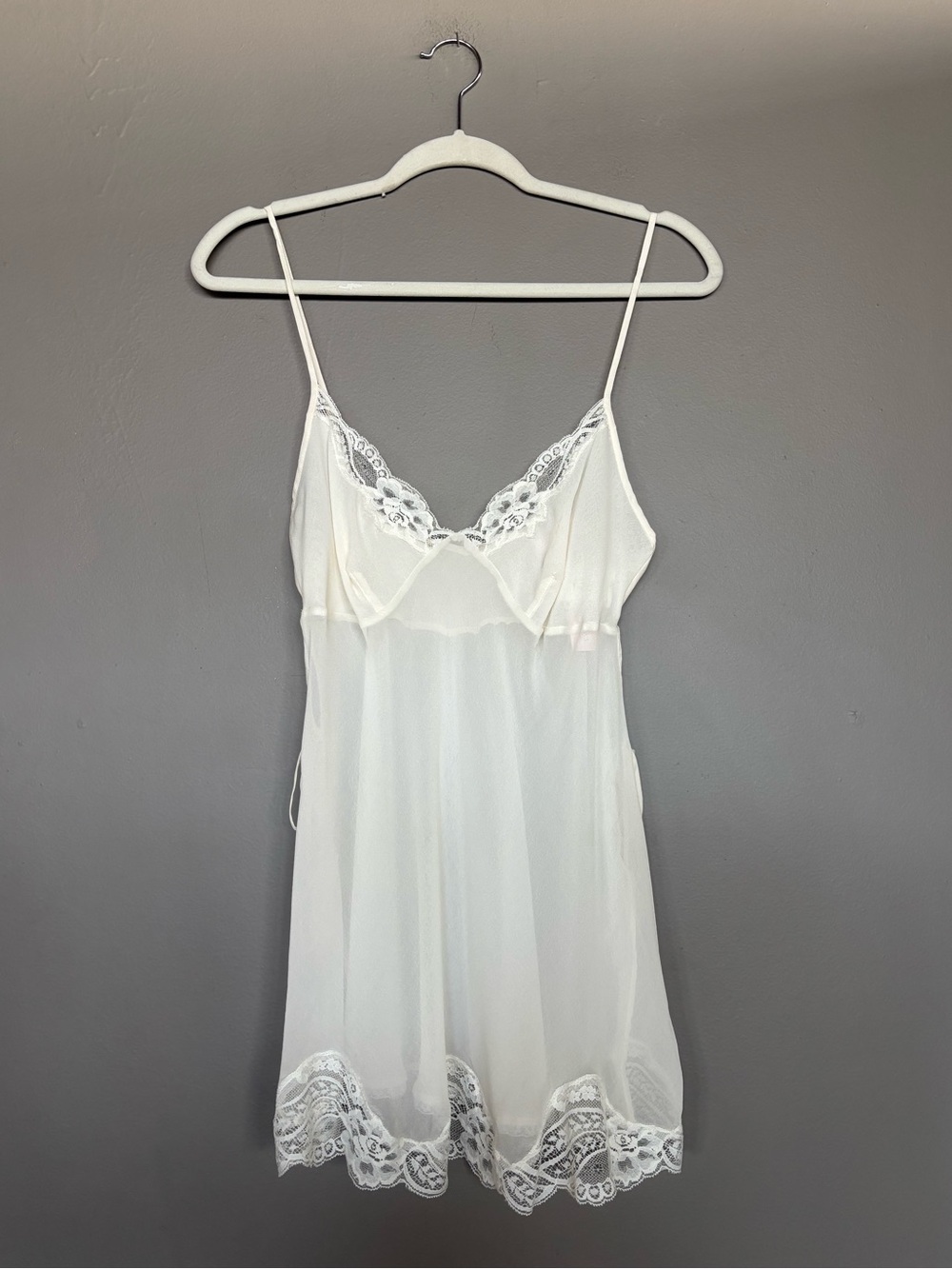 Victoria's Secret White Lace-Trim Sheer Chemise